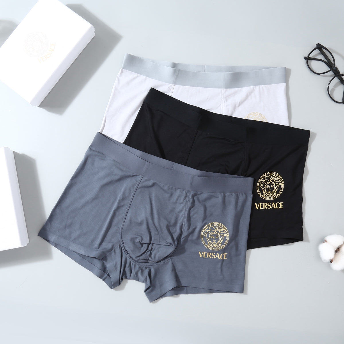 Versace White Grey Black Broad Waist Boxer Briefs, image 4