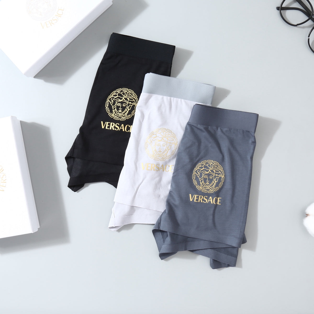 Versace White Grey Black Broad Waist Boxer Briefs, image 5