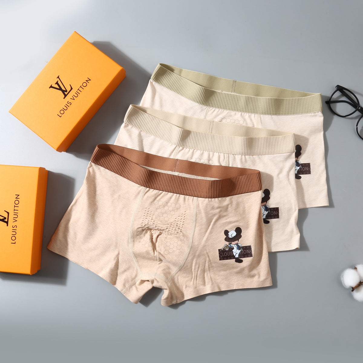 Louis Vuitton Beige Brown Cream Cartoon Patch Boxer Briefs, image 2