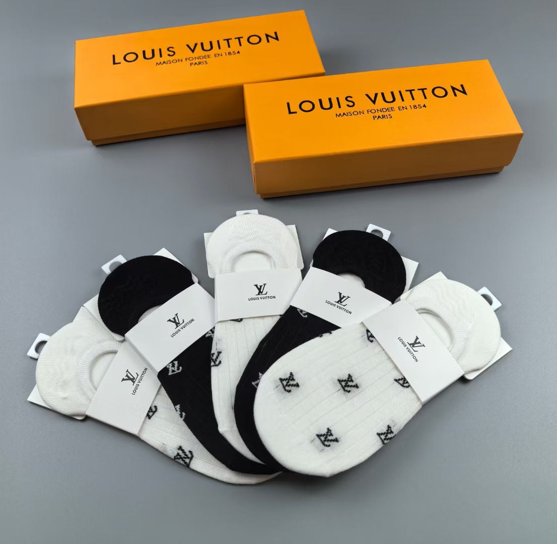 Louis Vuitton Black White Small Repeating Flowers No-Show Socks, image 2