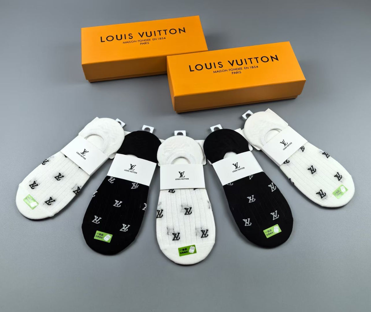 Louis Vuitton Black White Small Repeating Flowers No-Show Socks, image 5