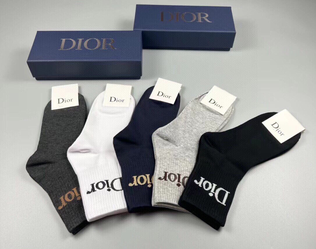 Dior Black White Fine Wordmark Edges Ankle Socks, image 1