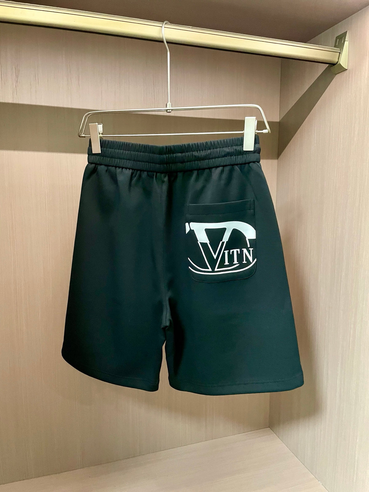 Valentino Drawstring Shorts with Small Lettering, Dark, product gallery image 2