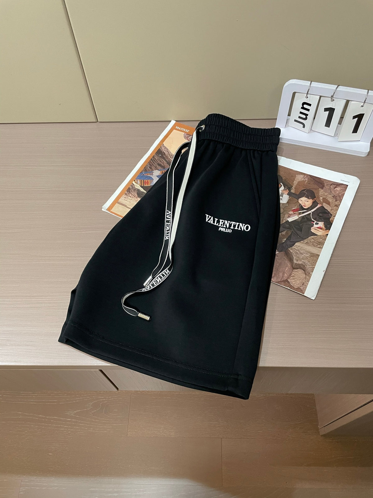 Valentino Drawstring Shorts with Small Lettering, Dark, product gallery image 3