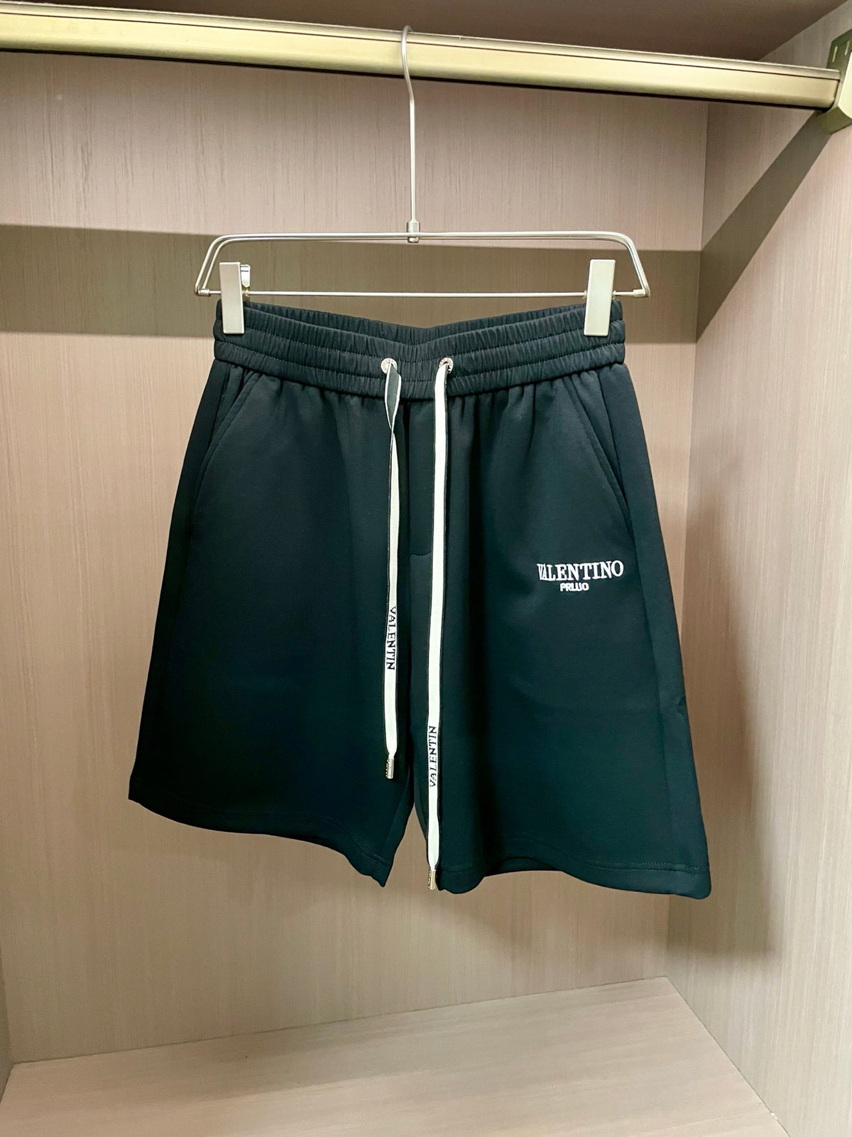 Valentino Drawstring Shorts with Small Lettering, Dark, product gallery image 1
