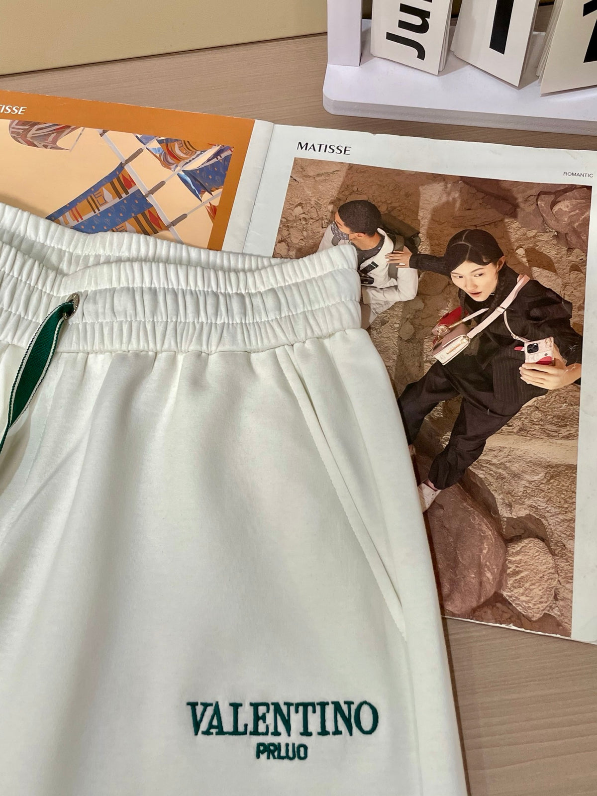 Valentino Drawstring Shorts with Small Lettering, Dark, product gallery image 6
