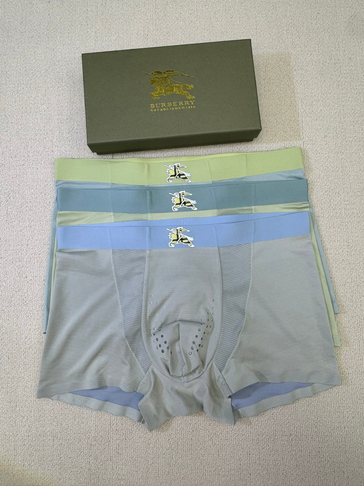 Burberry Grey Blue Green Contrast Waist Horse Boxer Briefs, image 1