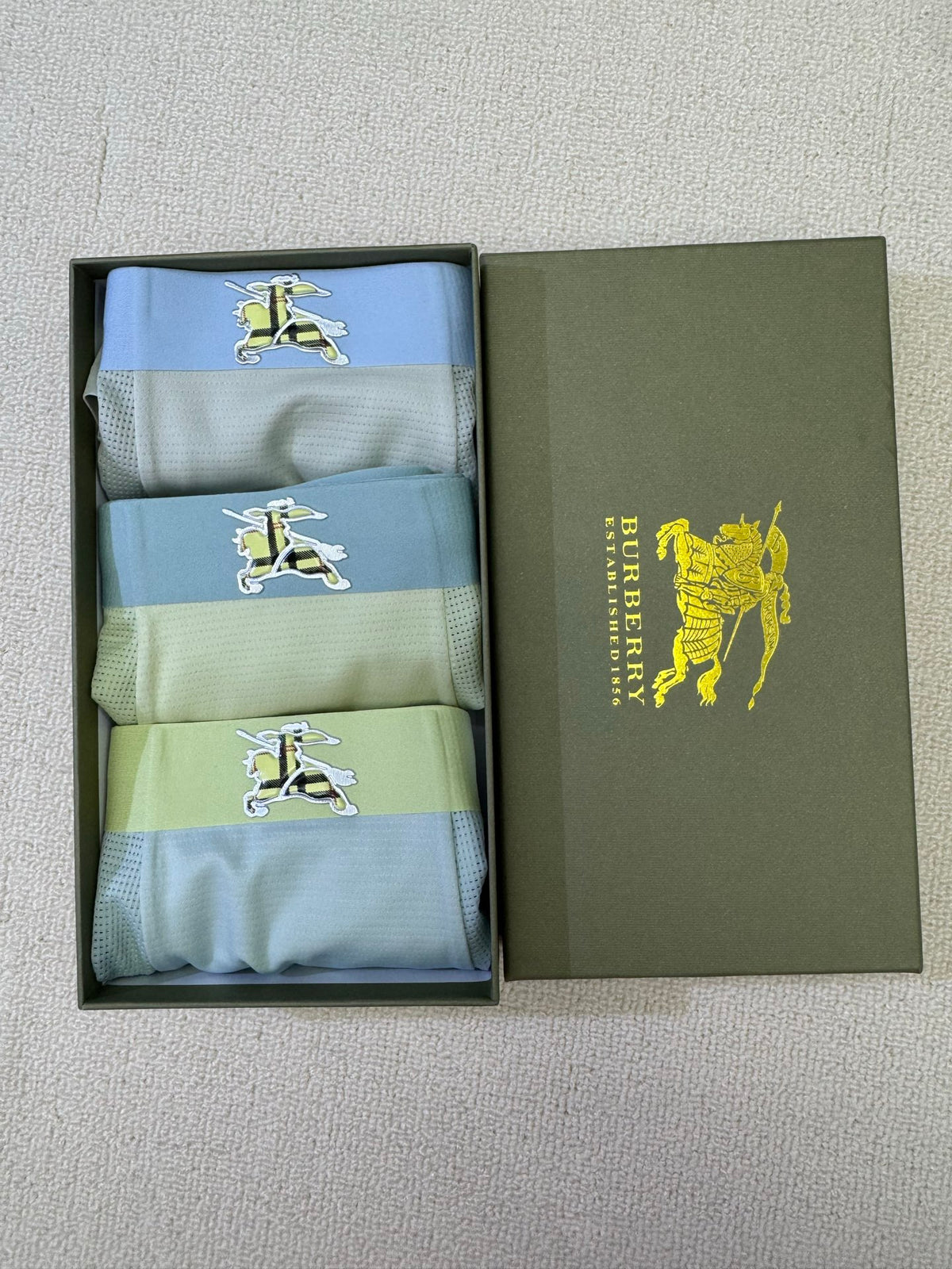 Burberry Grey Blue Green Contrast Waist Horse Boxer Briefs, image 6