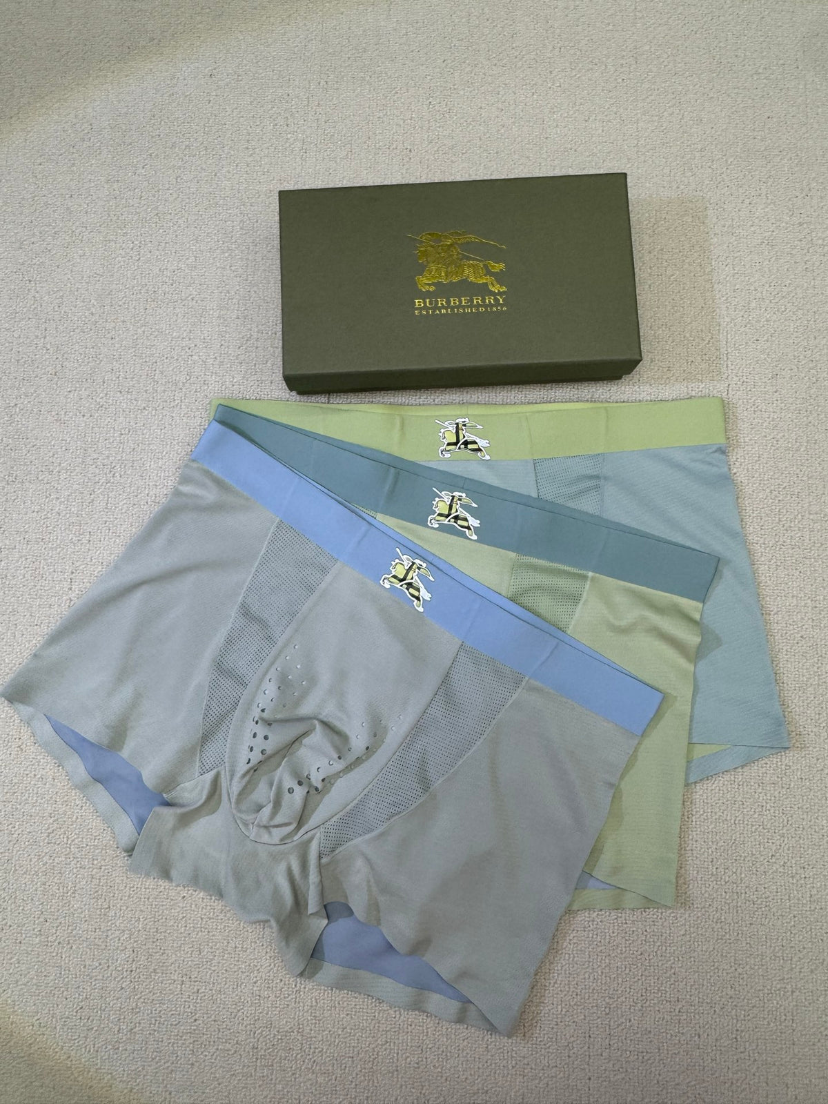 Burberry Grey Blue Green Contrast Waist Horse Boxer Briefs, image 3