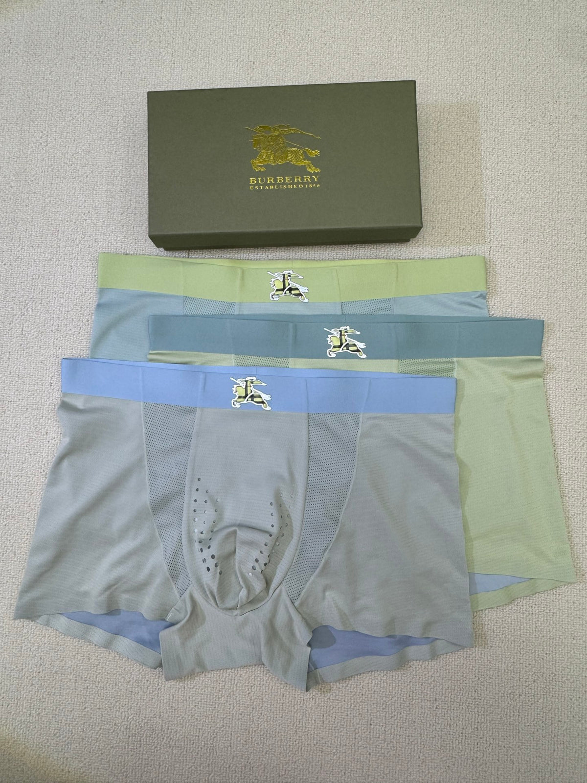 Burberry Grey Blue Green Contrast Waist Horse Boxer Briefs, image 2