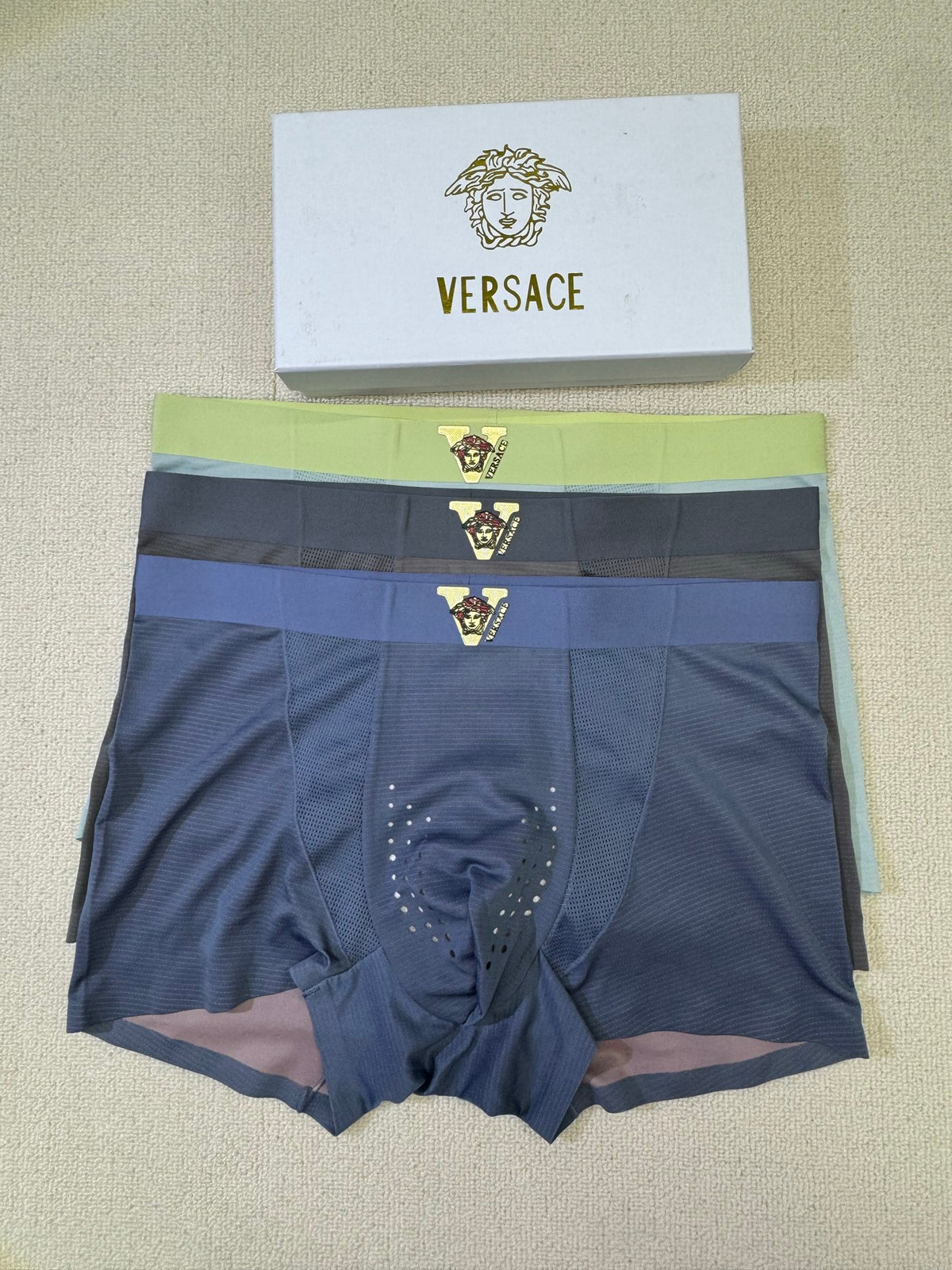 Versace Blue Small Gold Waist Face Boxer Briefs, image 1
