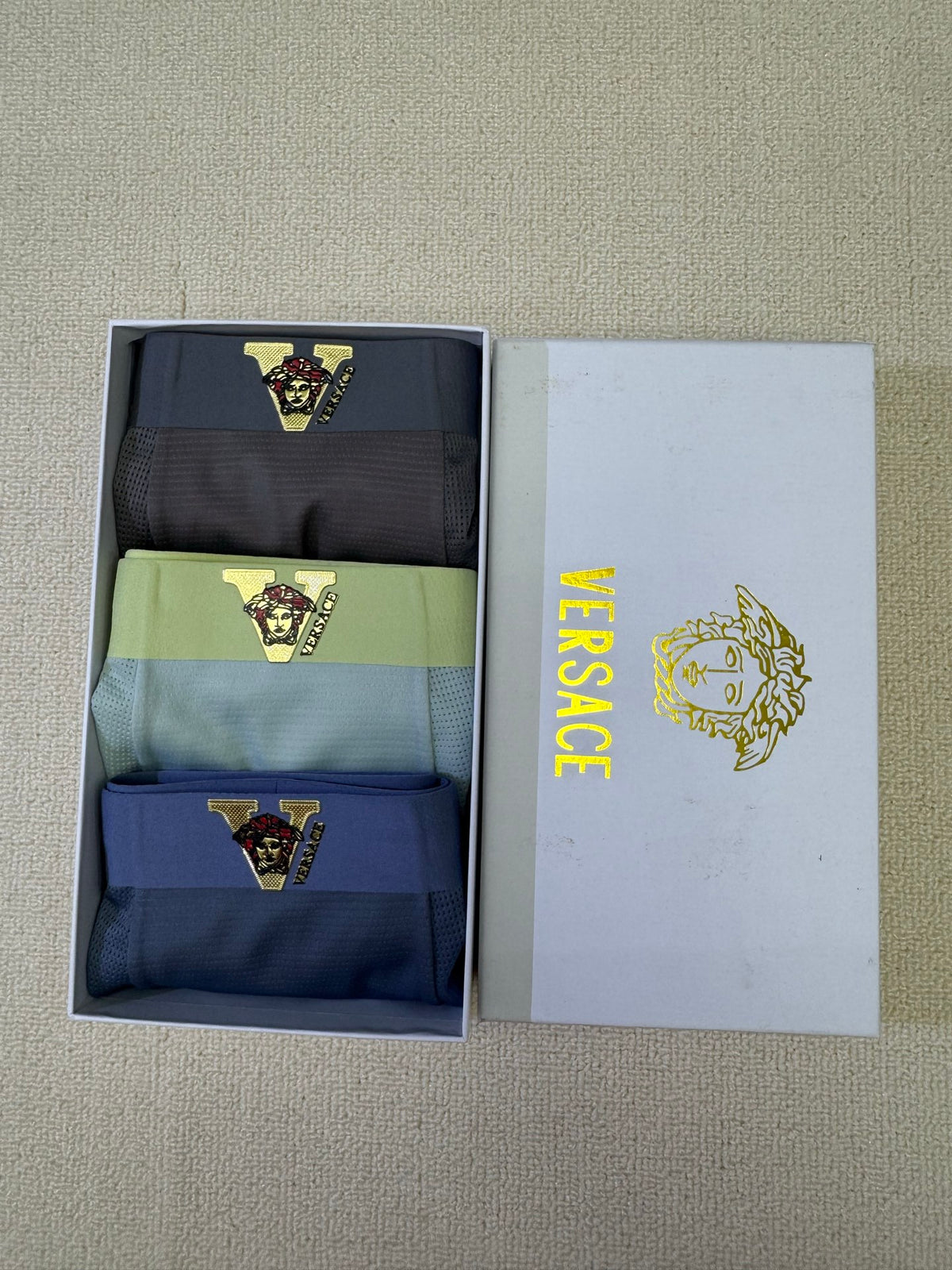 Versace Blue Small Gold Waist Face Boxer Briefs, image 6