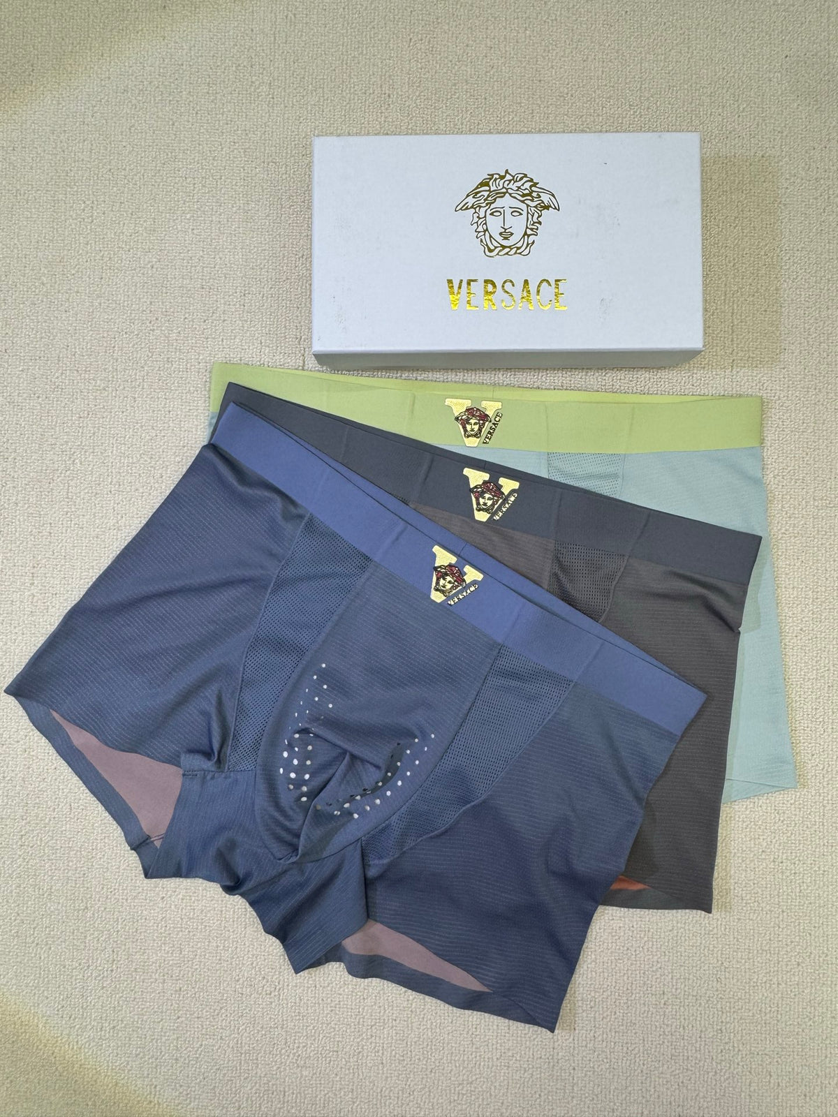 Versace Blue Small Gold Waist Face Boxer Briefs, image 2
