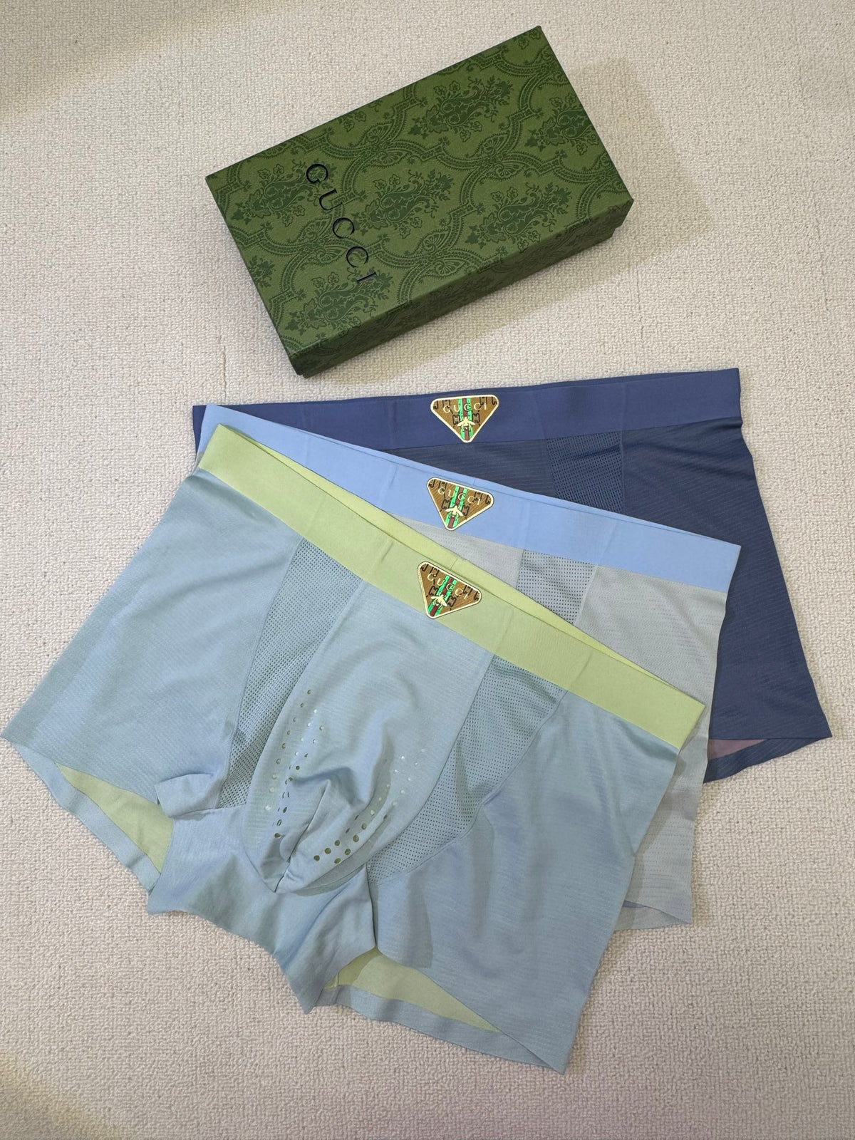 Gucci Grey Green Lime Waist Stripes Boxer Briefs, image 2