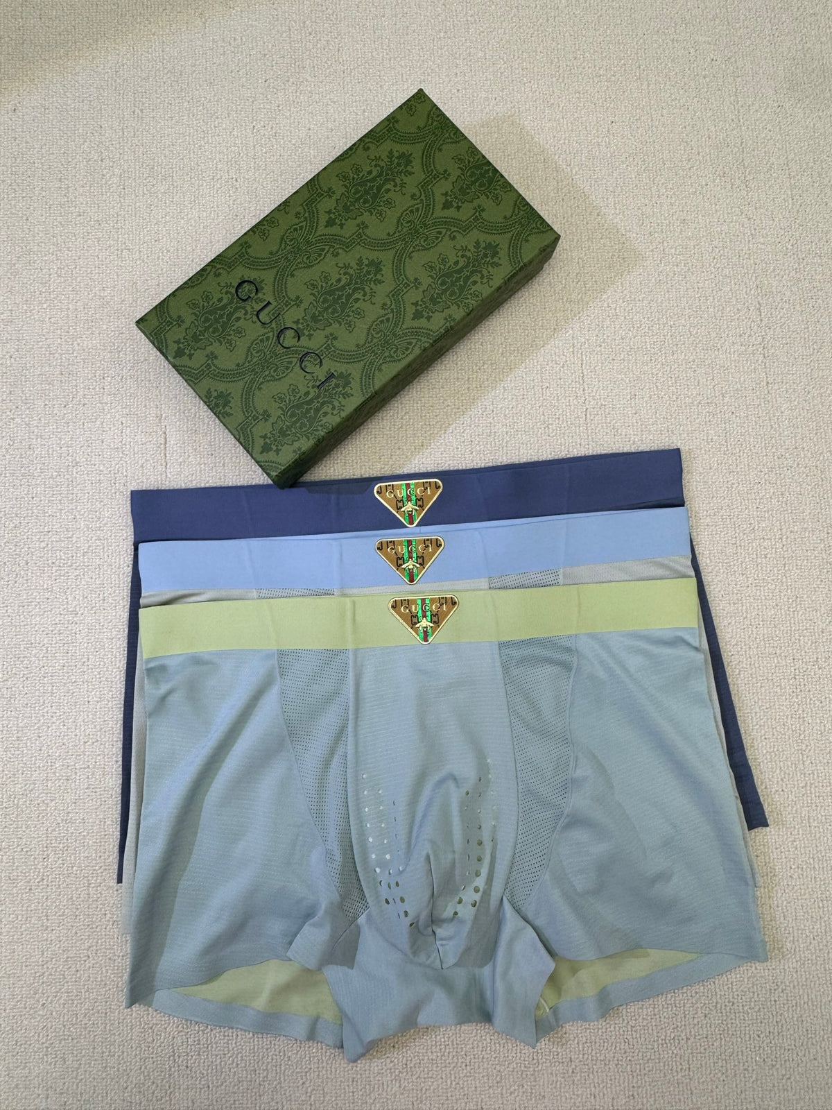 Gucci Grey Green Lime Waist Stripes Boxer Briefs, image 1