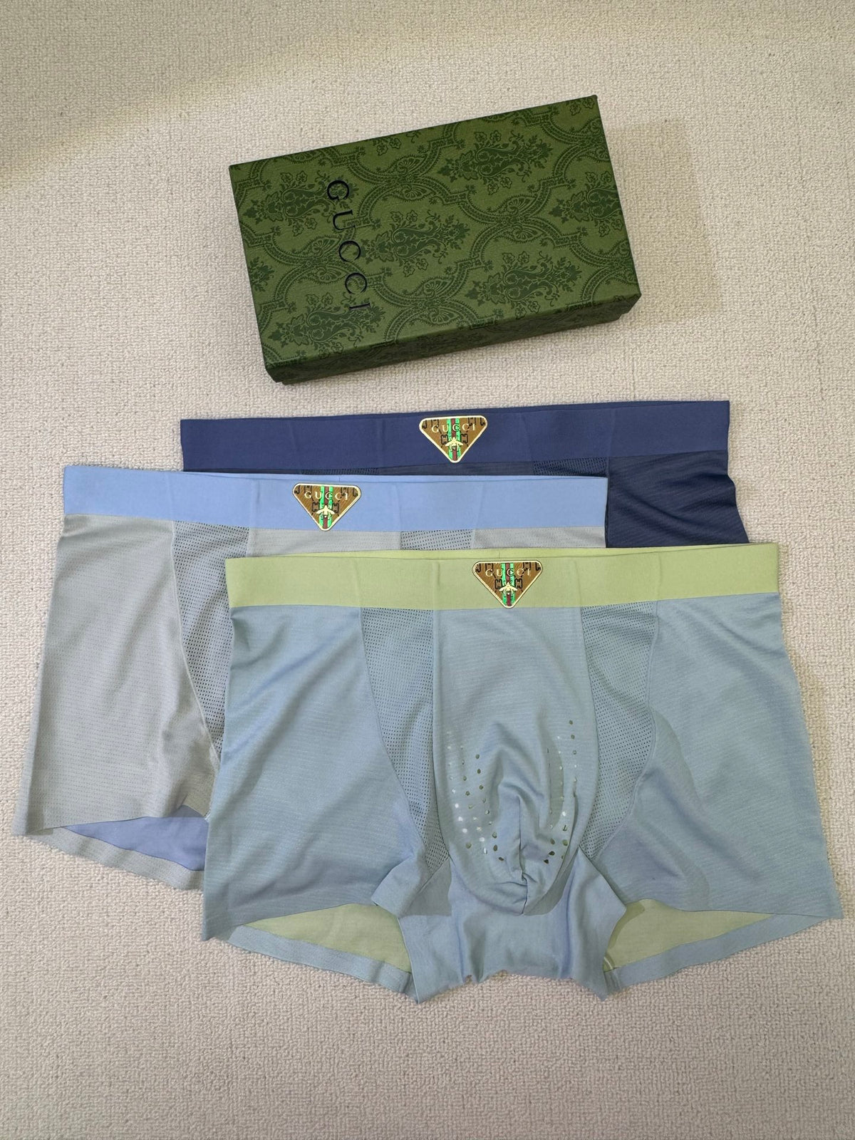 Gucci Grey Green Lime Waist Stripes Boxer Briefs, image 3