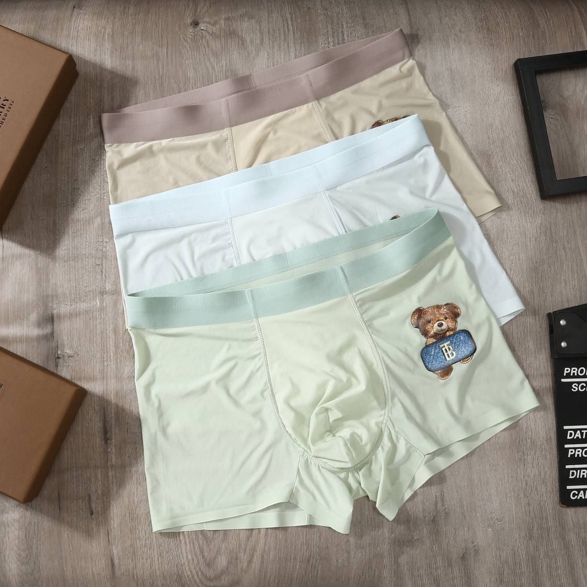 Burberry Beige Mint Grey Small Cartoon Bear Boxer Briefs, image 2