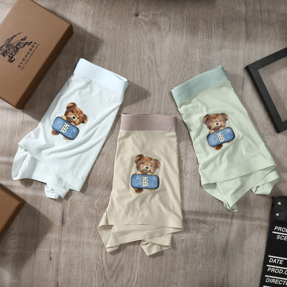 Burberry Beige Mint Grey Small Cartoon Bear Boxer Briefs, image 6