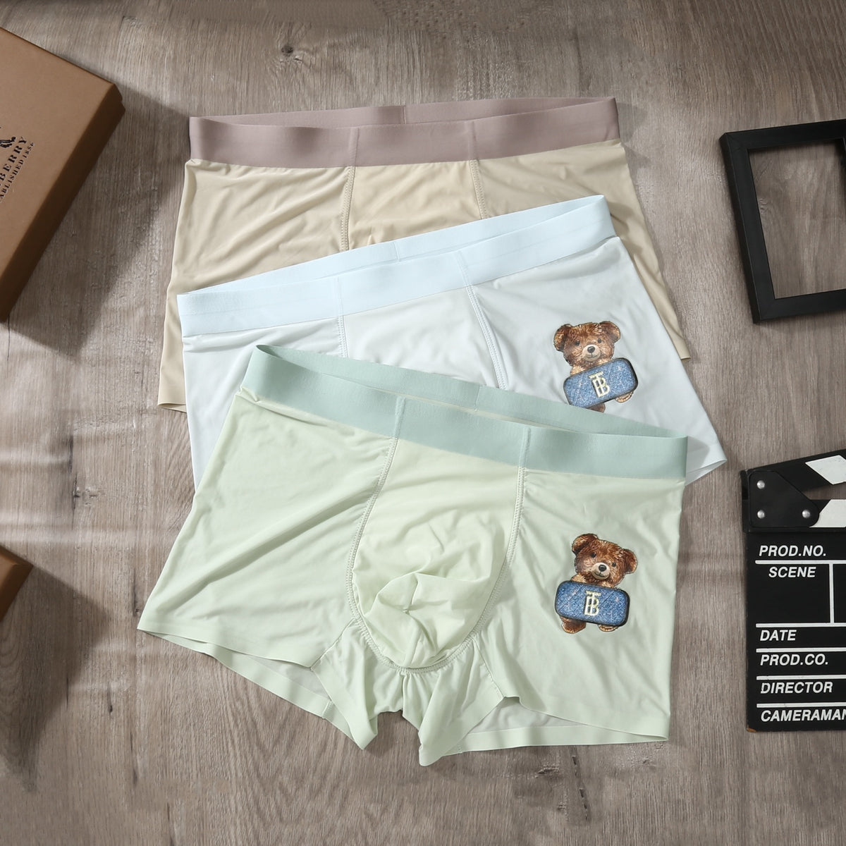 Burberry Beige Mint Grey Small Cartoon Bear Boxer Briefs, image 4