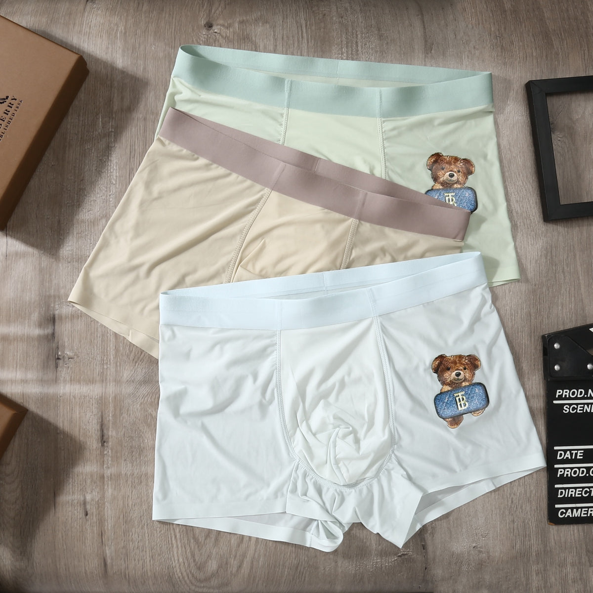 Burberry Beige Mint Grey Small Cartoon Bear Boxer Briefs, image 3