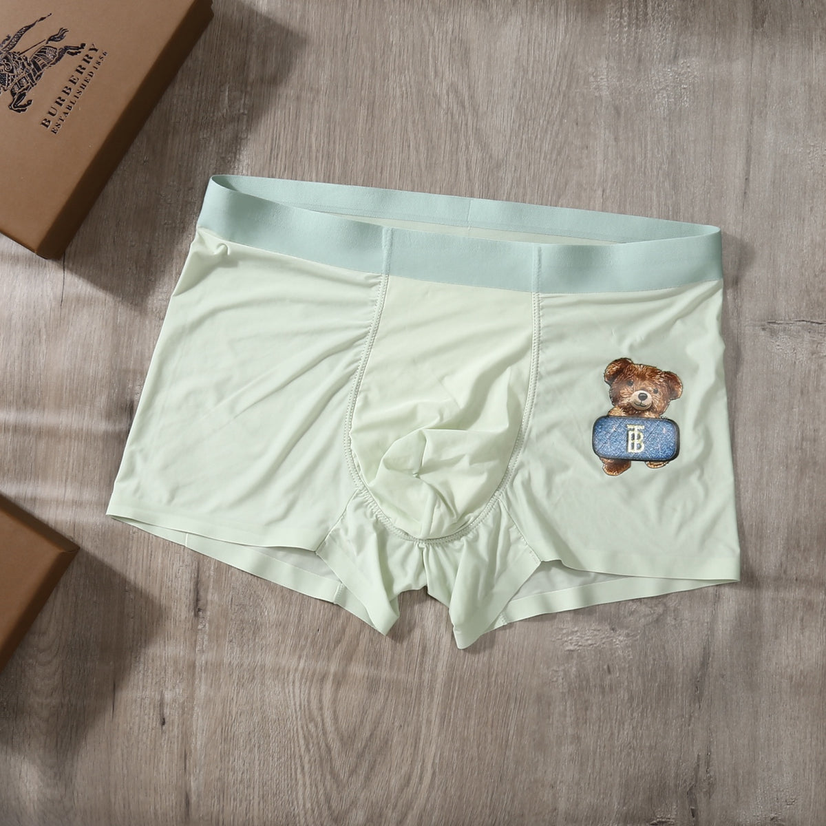 Burberry Beige Mint Grey Small Cartoon Bear Boxer Briefs, image 8