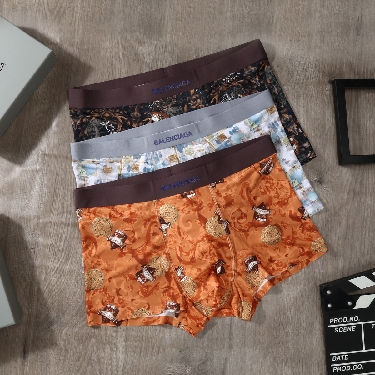 Balenciaga Orange Dark Grey Dense Print Boxer Briefs, image 1