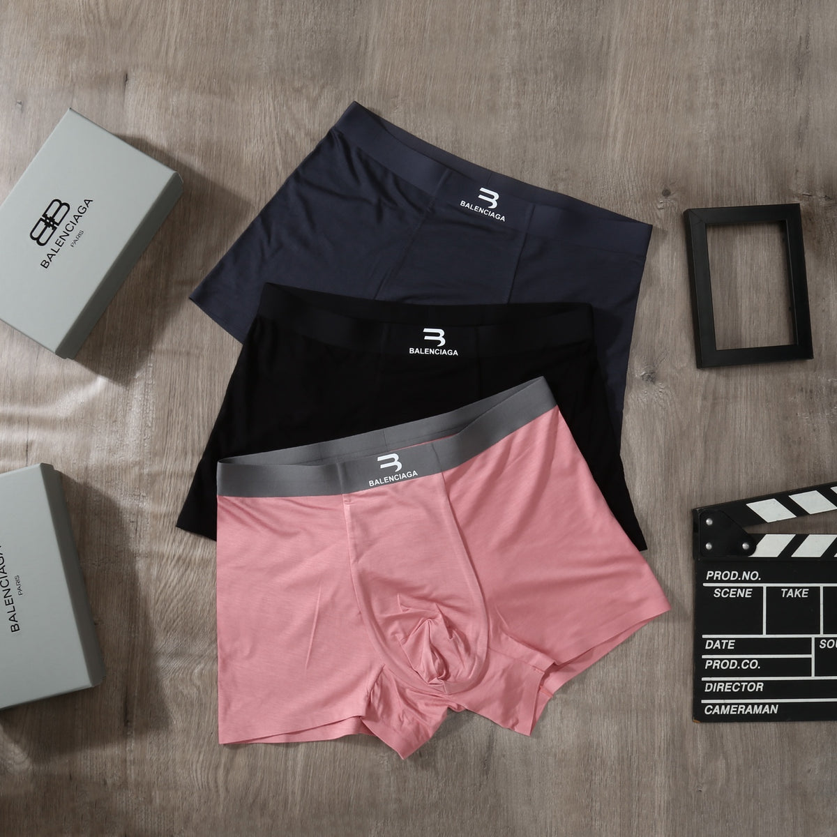 Balenciaga Pink Grey Black Small Waist Letters Boxer Briefs, image 4