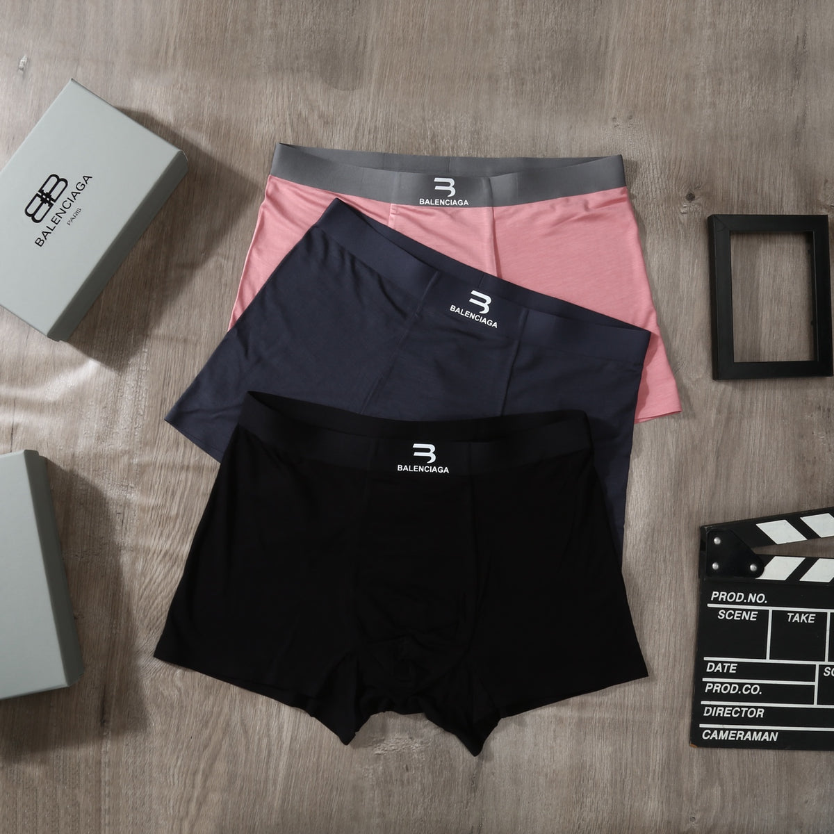 Balenciaga Pink Grey Black Small Waist Letters Boxer Briefs, image 3