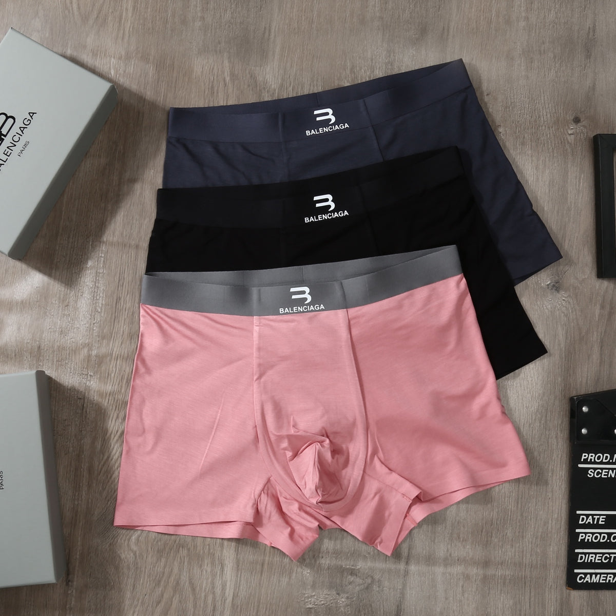 Balenciaga Pink Grey Black Small Waist Letters Boxer Briefs, image 1
