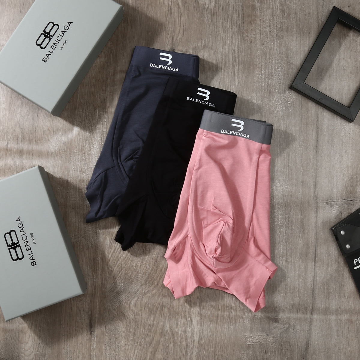 Balenciaga Pink Grey Black Small Waist Letters Boxer Briefs, image 5
