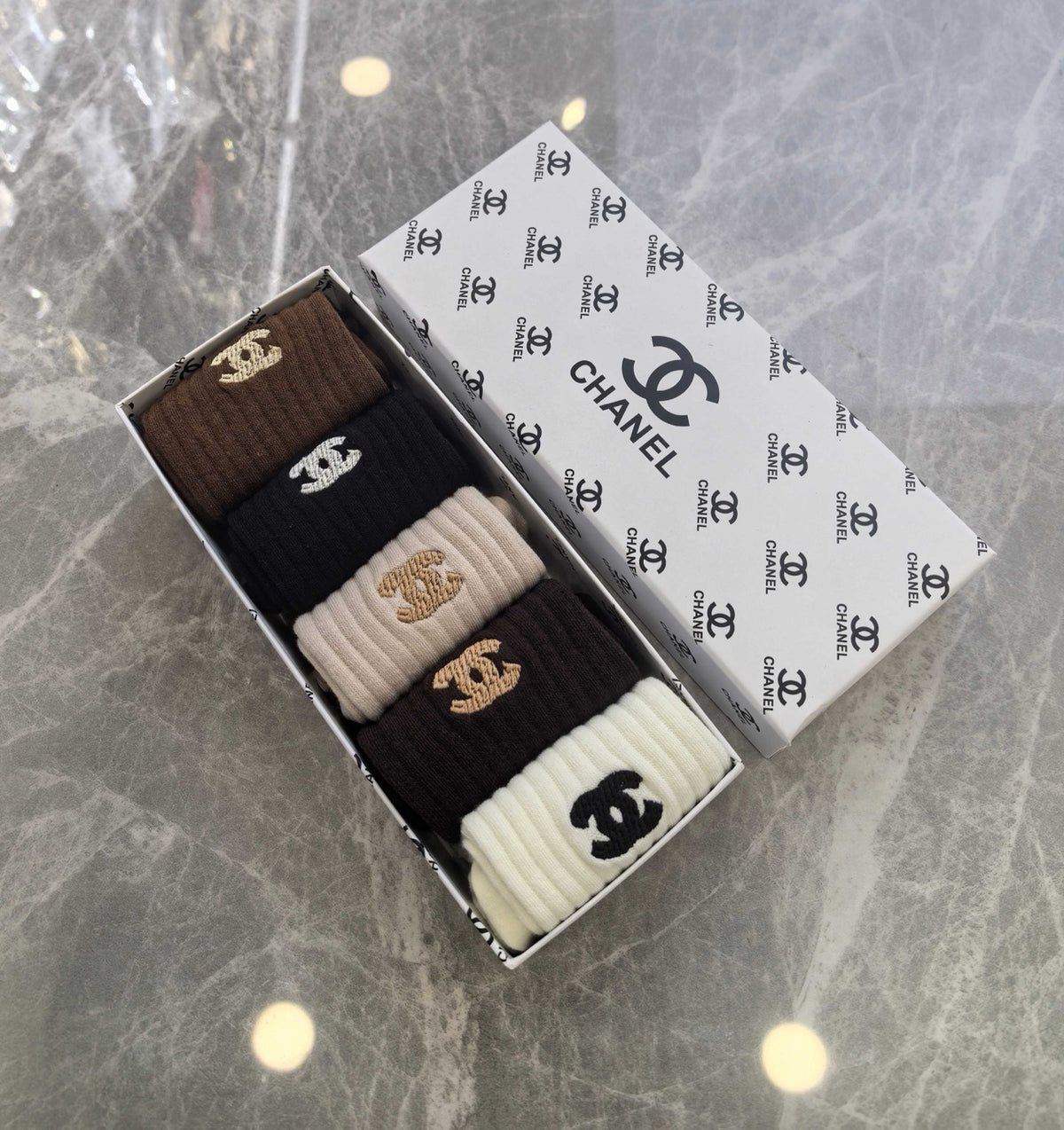 CHANEL Small Emblem Soft-Tone Socks, gallery image 6
