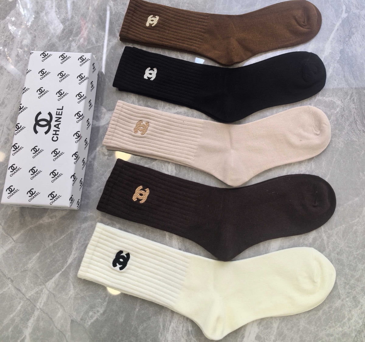 CHANEL Small Emblem Soft-Tone Socks, gallery image 1
