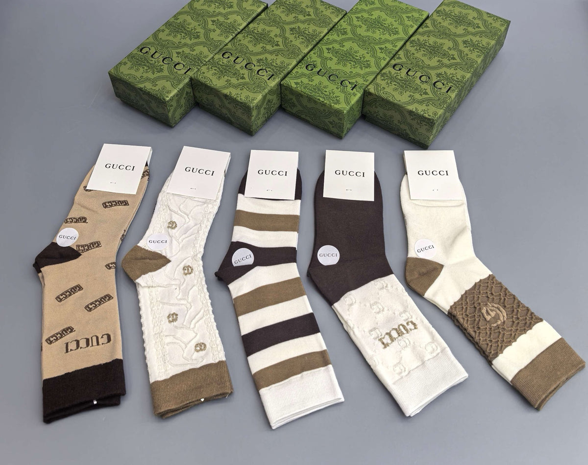 Gucci Neutral Double Stripe Panels Crew Socks, image 7
