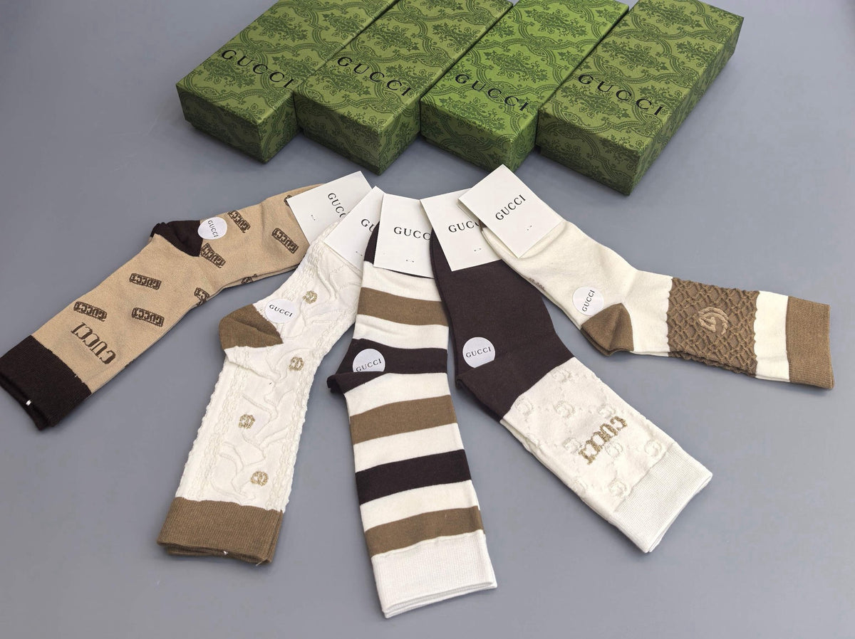 Gucci Neutral Double Stripe Panels Crew Socks, image 8
