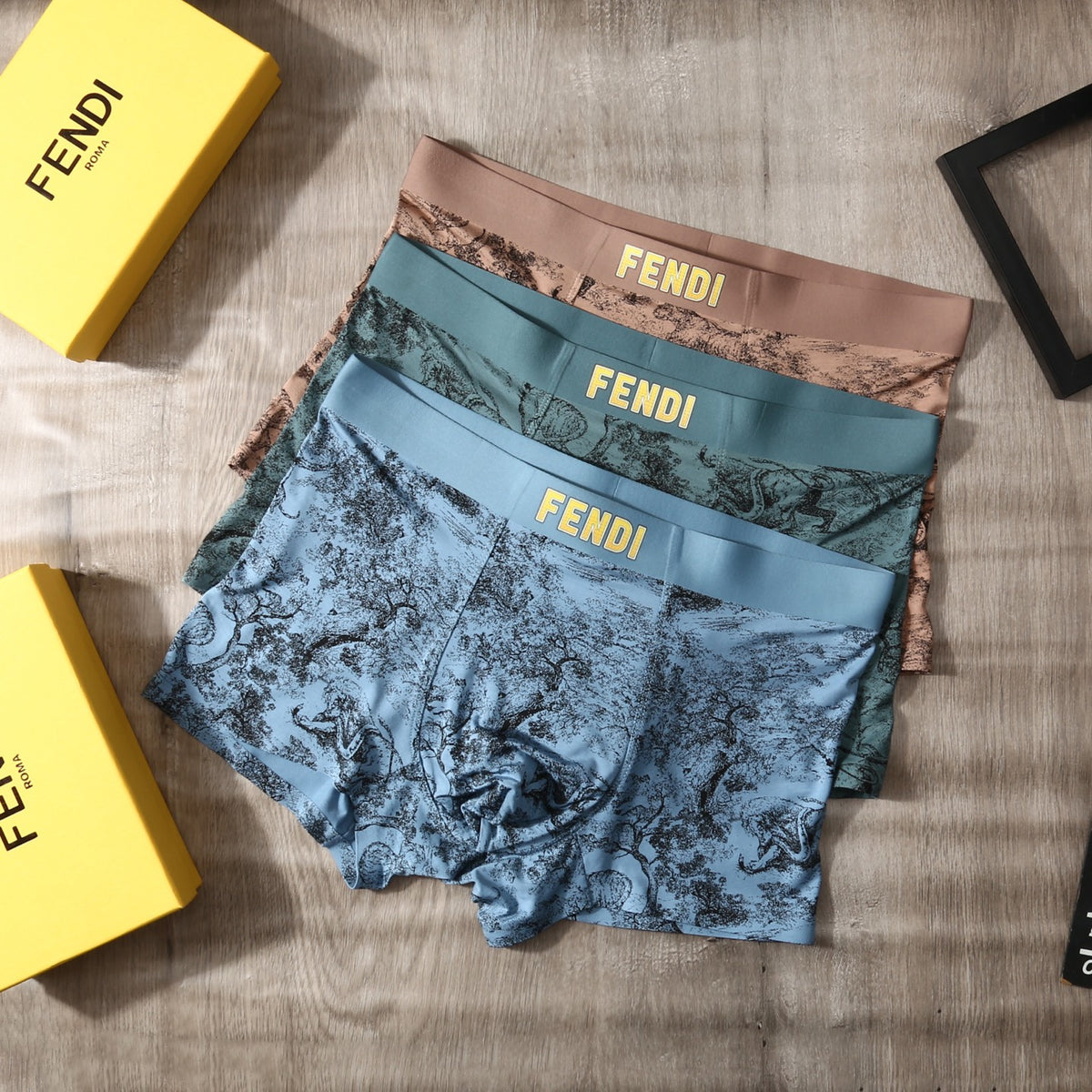 Fendi Blue Grey Dense Tonal Print Boxer Briefs, image 1