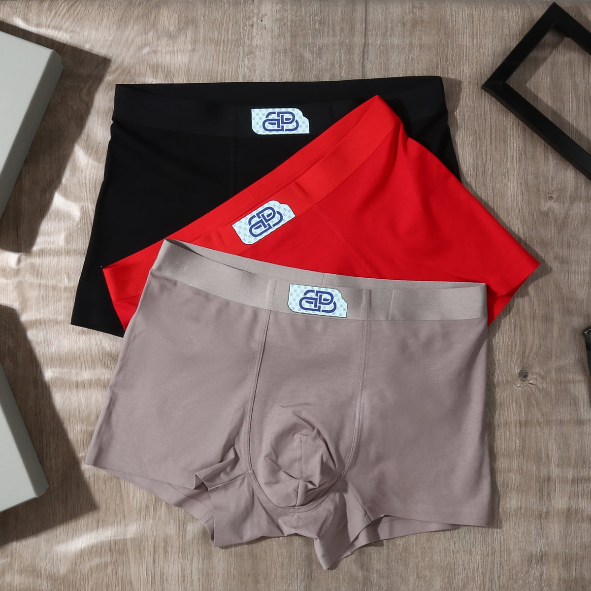 Balenciaga Black Red Grey Square Waist Patch Boxer Briefs, image 4