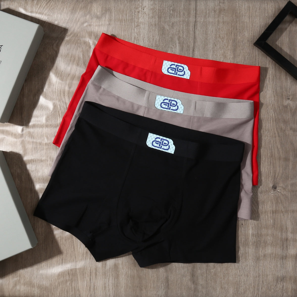 Balenciaga Black Red Grey Square Waist Patch Boxer Briefs, image 1