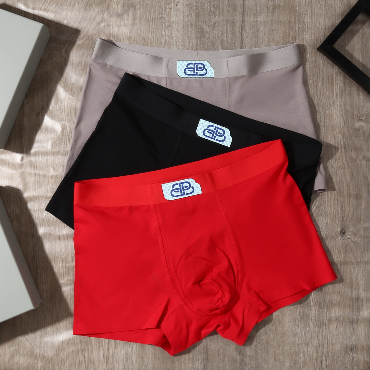 Balenciaga Black Red Grey Square Waist Patch Boxer Briefs, image 3