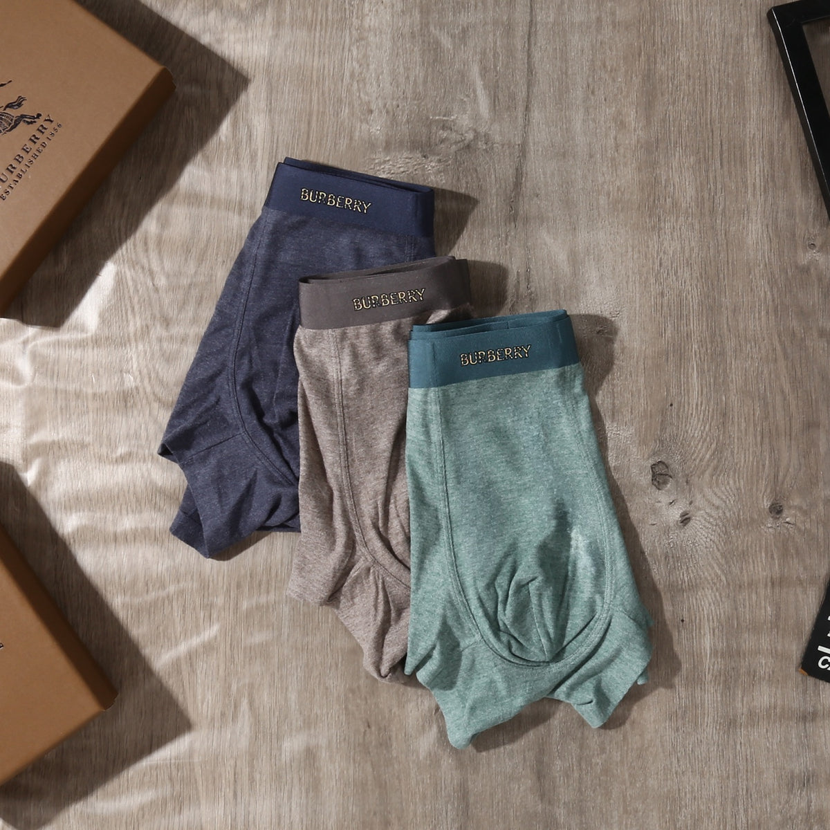 Burberry Teal Grey Brown Gold Waist Text Boxer Briefs, image 5