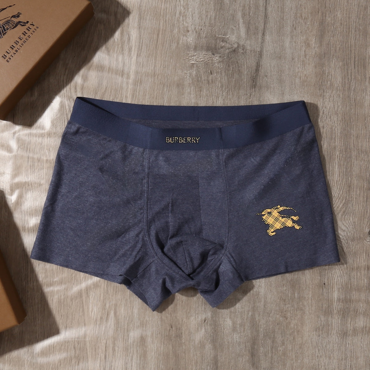 Burberry Teal Grey Brown Gold Waist Text Boxer Briefs, image 8