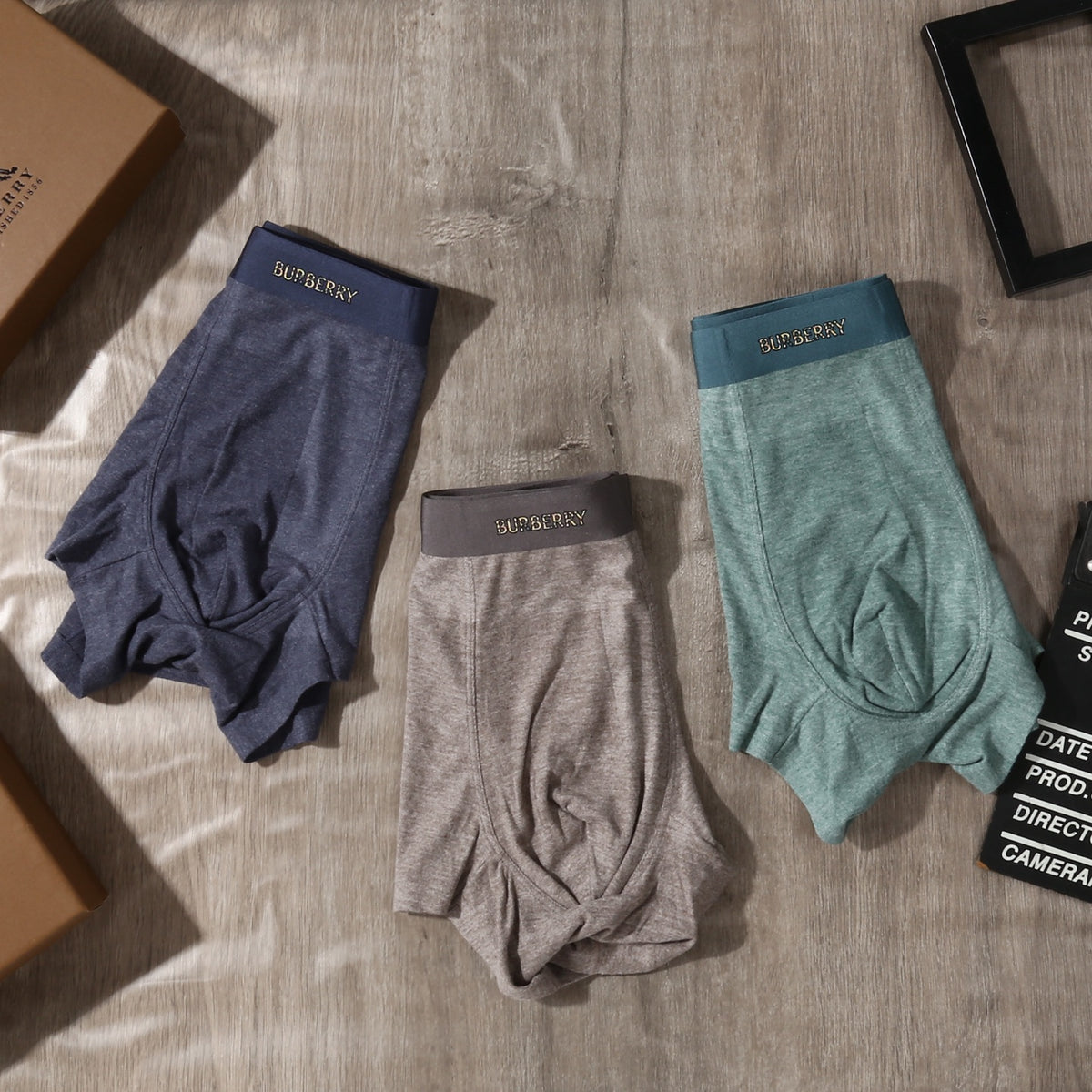 Burberry Teal Grey Brown Gold Waist Text Boxer Briefs, image 6