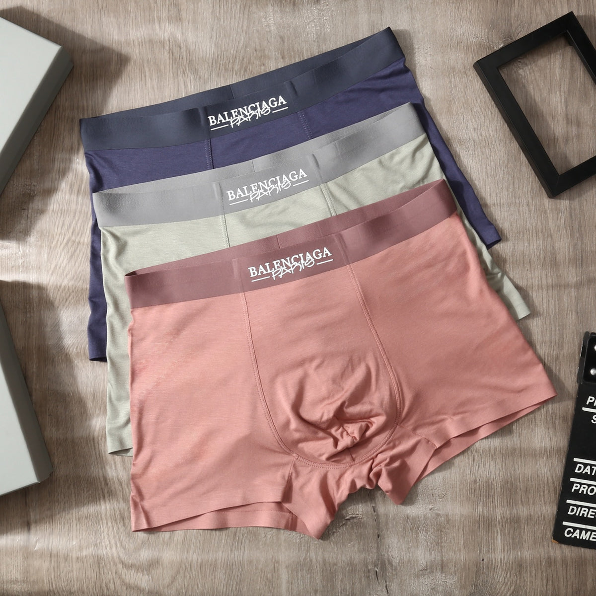 Balenciaga Pink Grey Blue Dark Waist Boxer Briefs, image 1