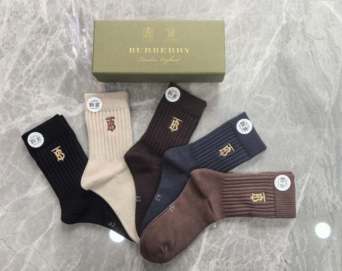 Burberry Folded Earthy Broad Stripe Cuffs Crew Socks, image 3