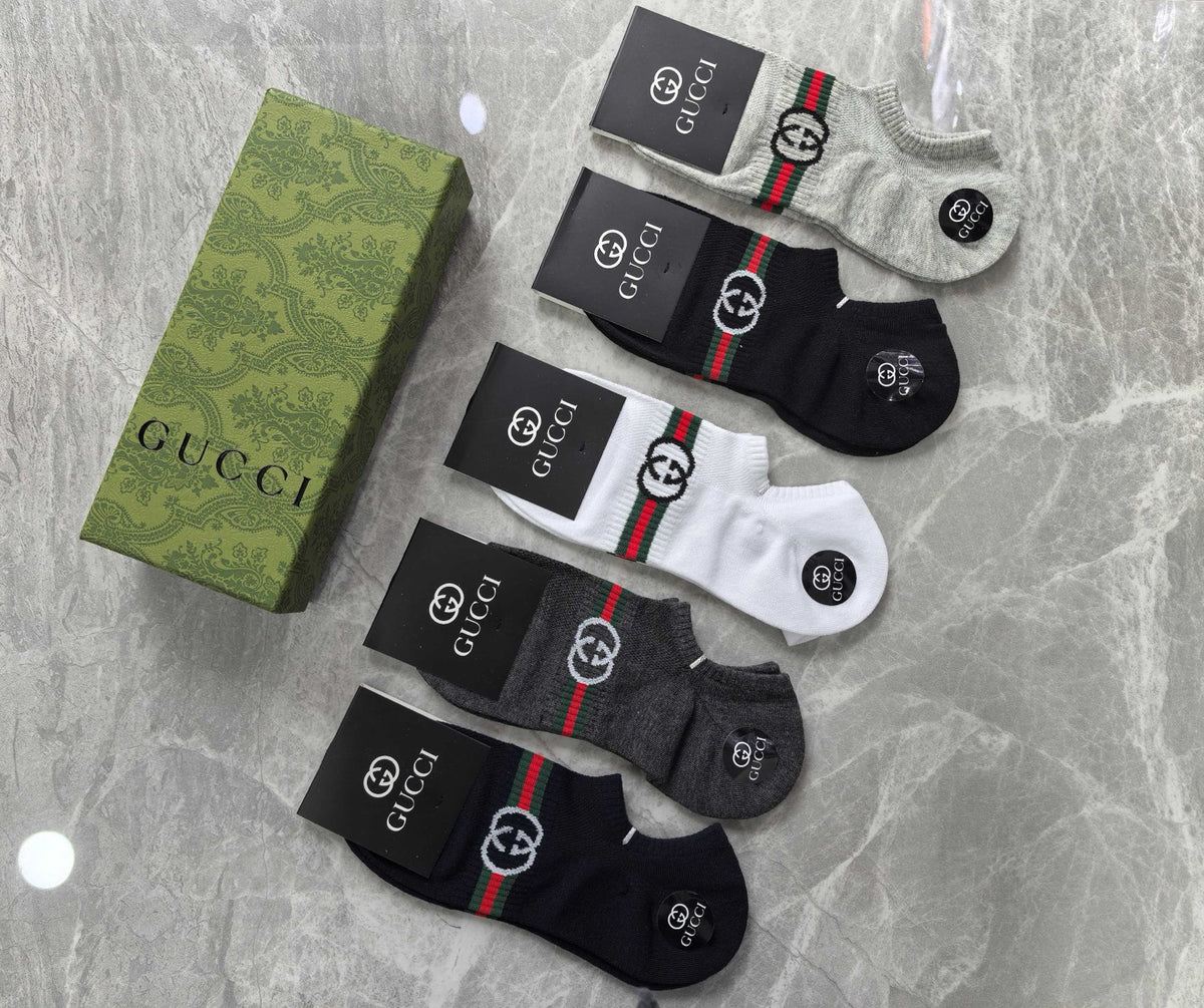 Gucci Black Grey White Striped Ankle Ankle Socks, image 1