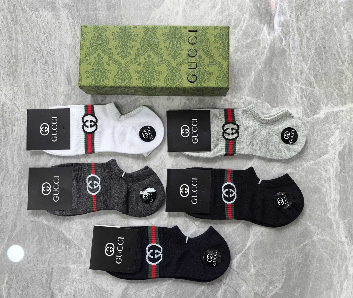 Gucci Black Grey White Striped Ankle Ankle Socks, image 3