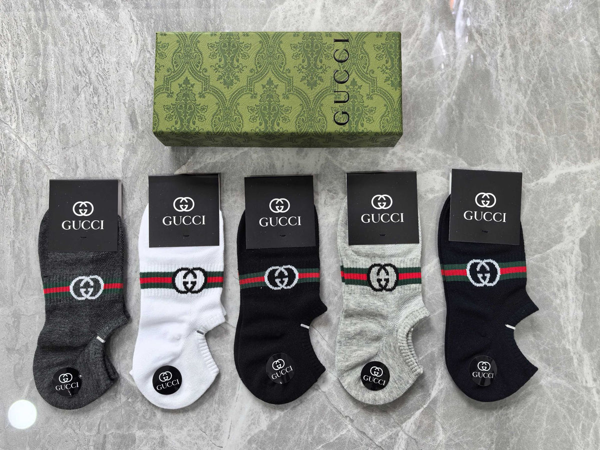 Gucci Black Grey White Striped Ankle Ankle Socks, image 4