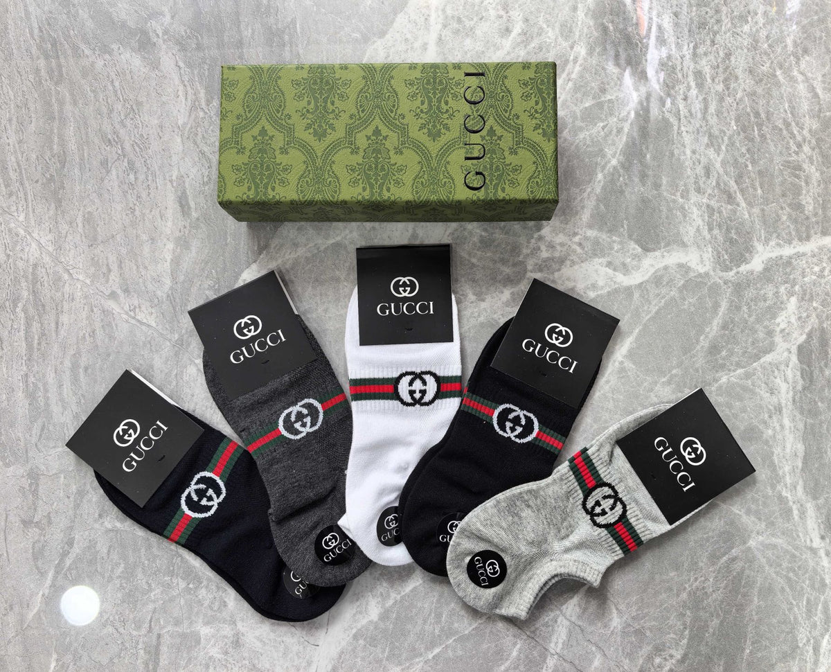 Gucci Black Grey White Striped Ankle Ankle Socks, image 2