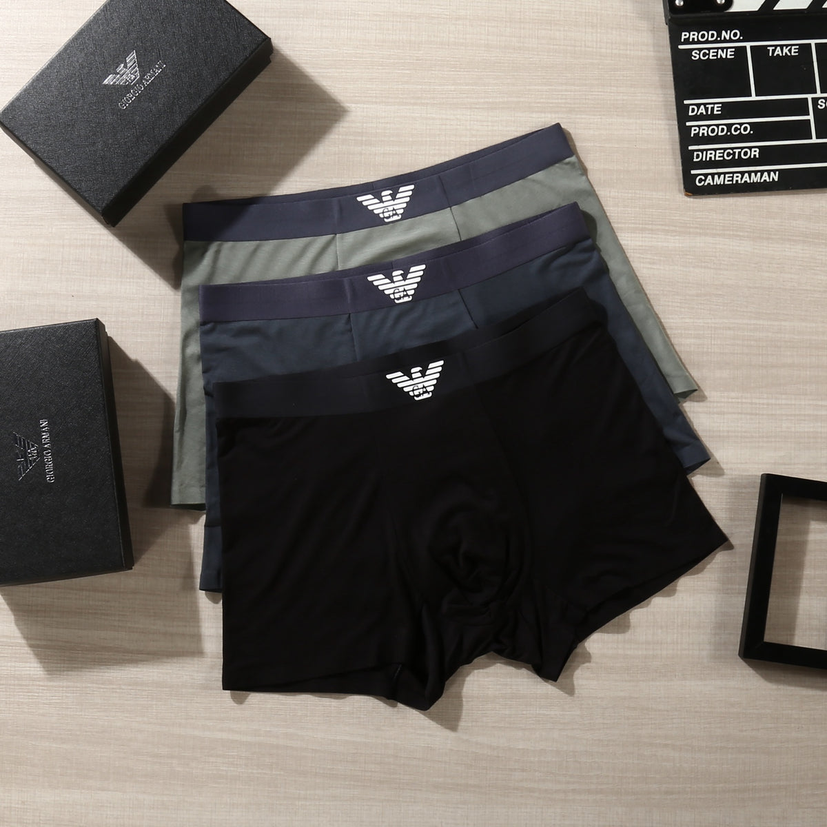 Emporio Armani Black Wing Waist Detail Boxer Briefs, image 1
