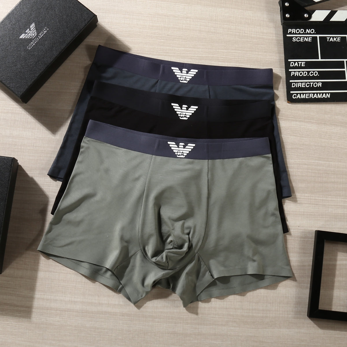 Emporio Armani Black Wing Waist Detail Boxer Briefs, image 2