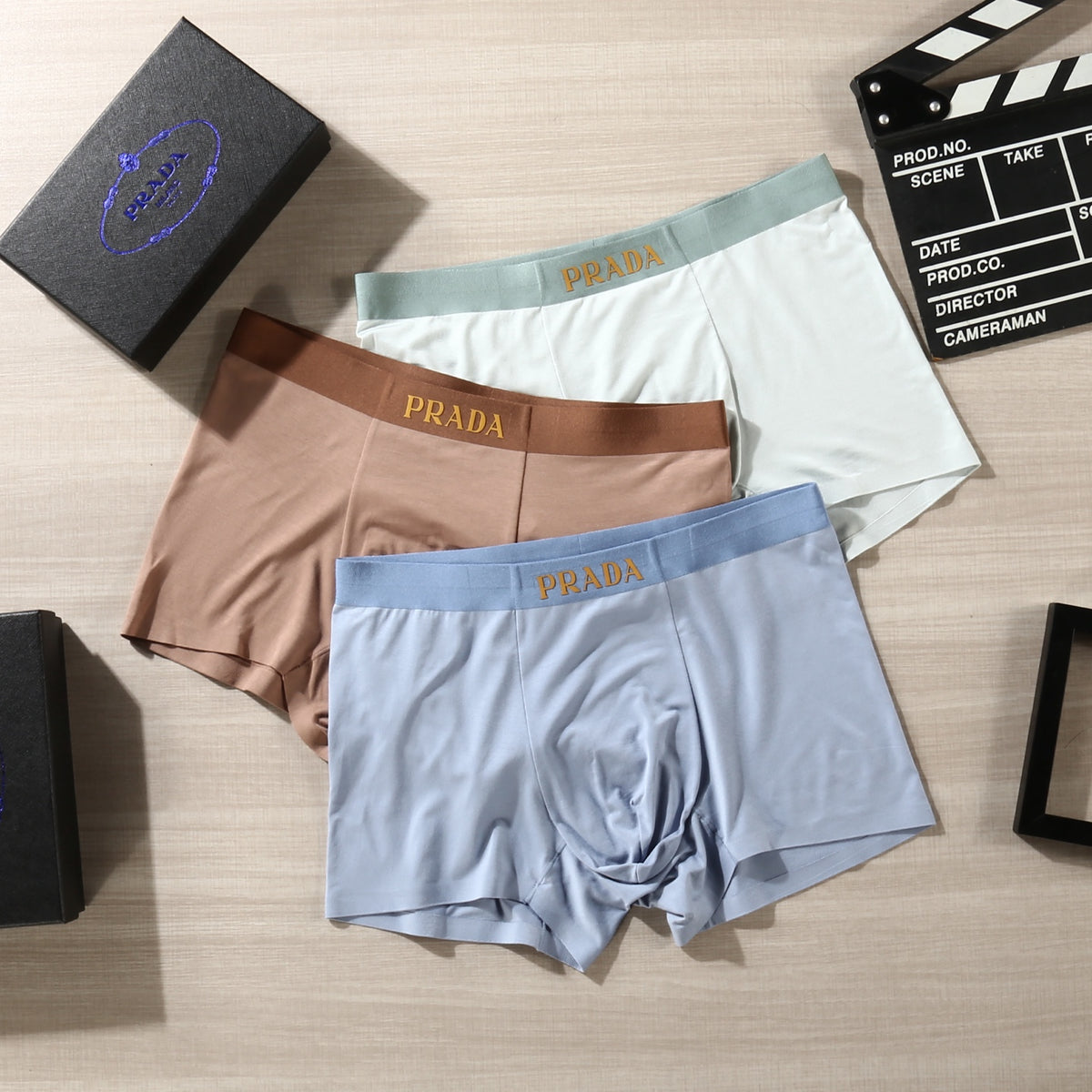 Prada Pale Blue Brown White Broad Waist Boxer Briefs, image 4